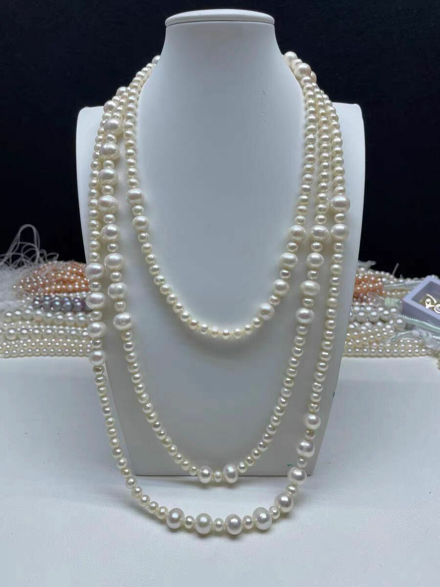 200cm gorgeous 4-8mm natural south sea white pearl necklace 14k Gold