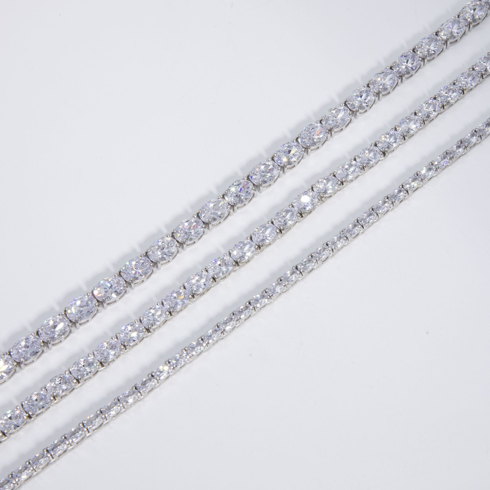 Shiny Oval-Cut Tennis Chain Necklace Sterling Silver 925