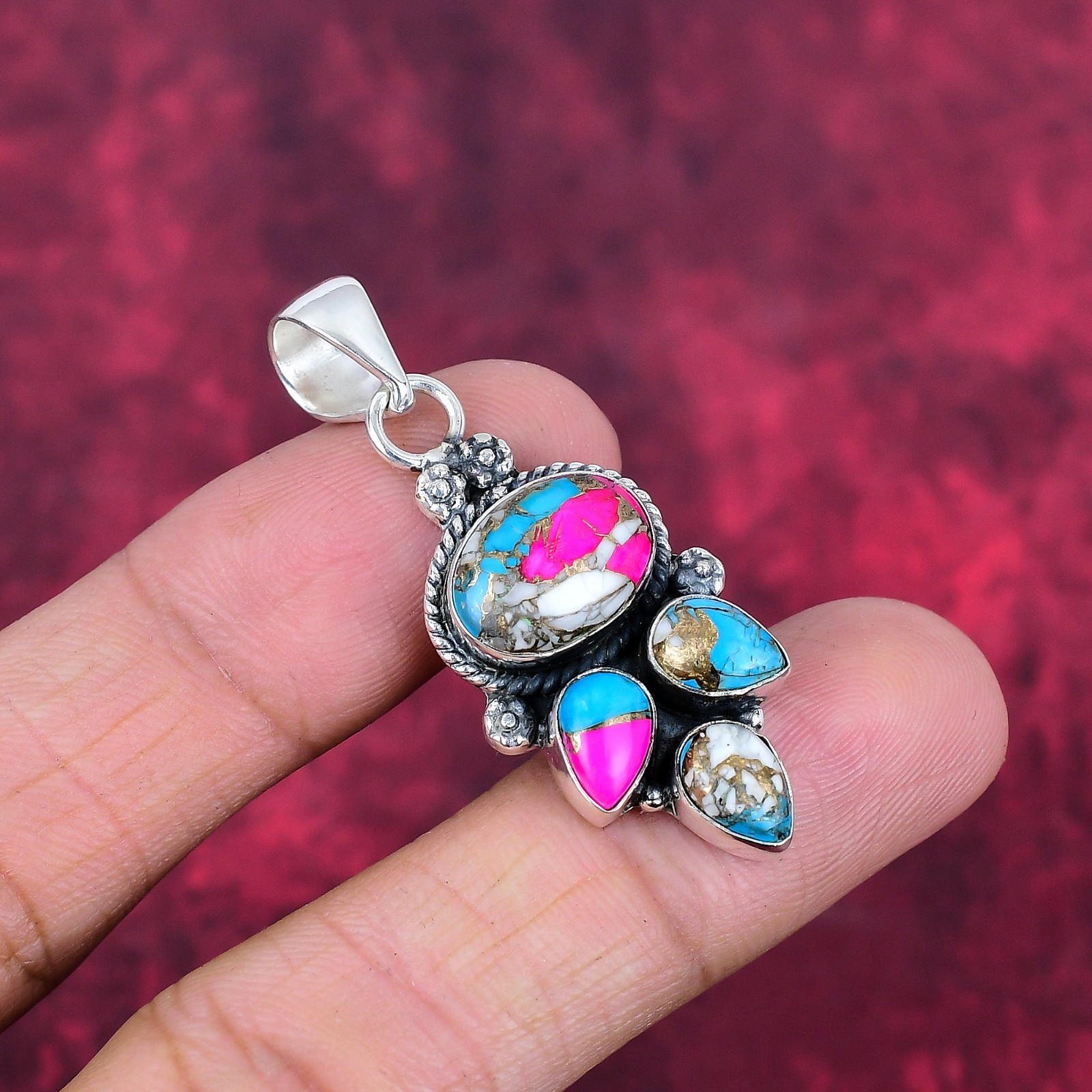 Cotton Candy Turquoise Gemstone Handmade 925 Solid Silver Pendant Jewelry Gifts