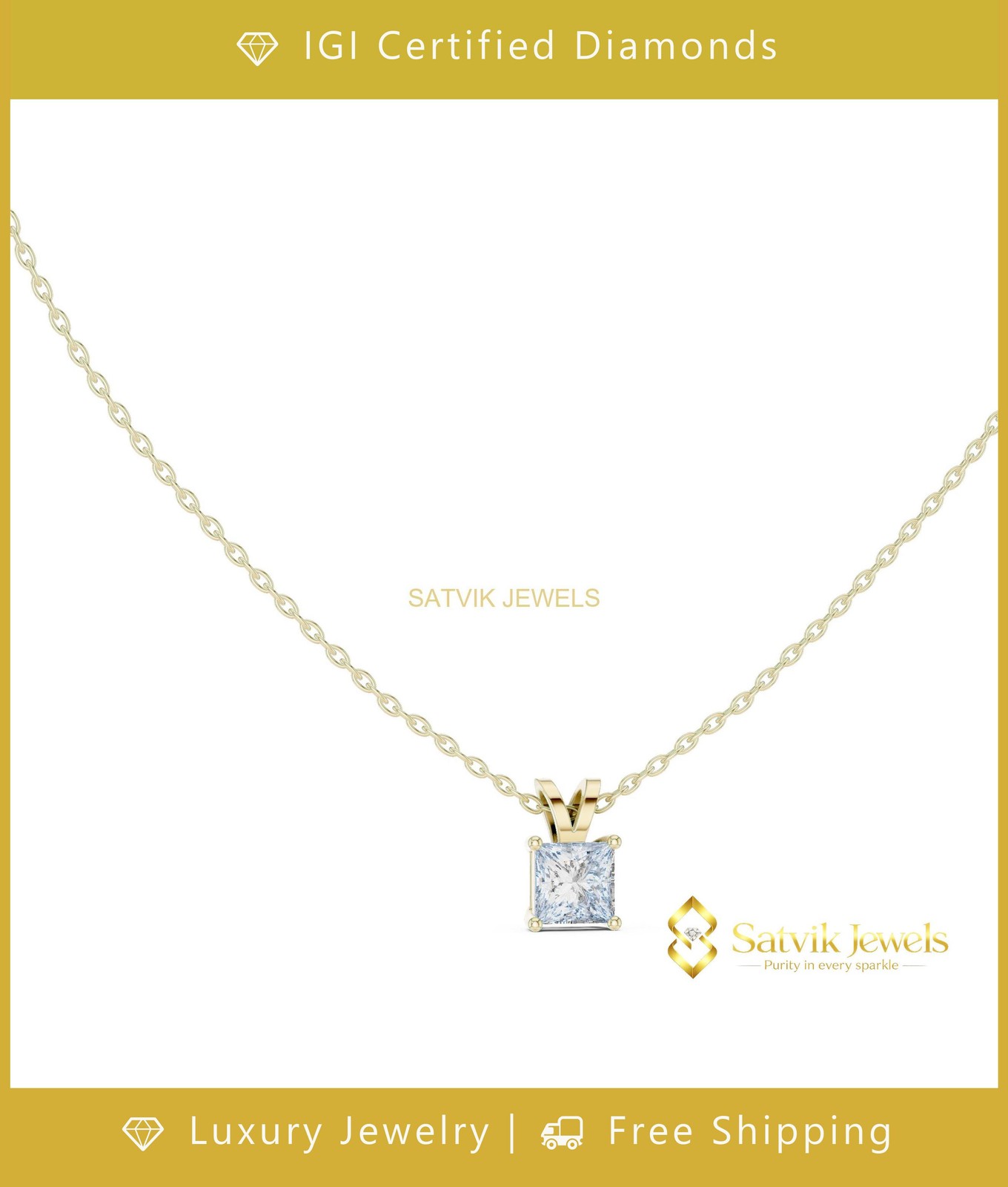 10K Yellow Gold 1Ct IGI Diamond Wedding Women Classic Pendant Lab Grown/CVD VS1