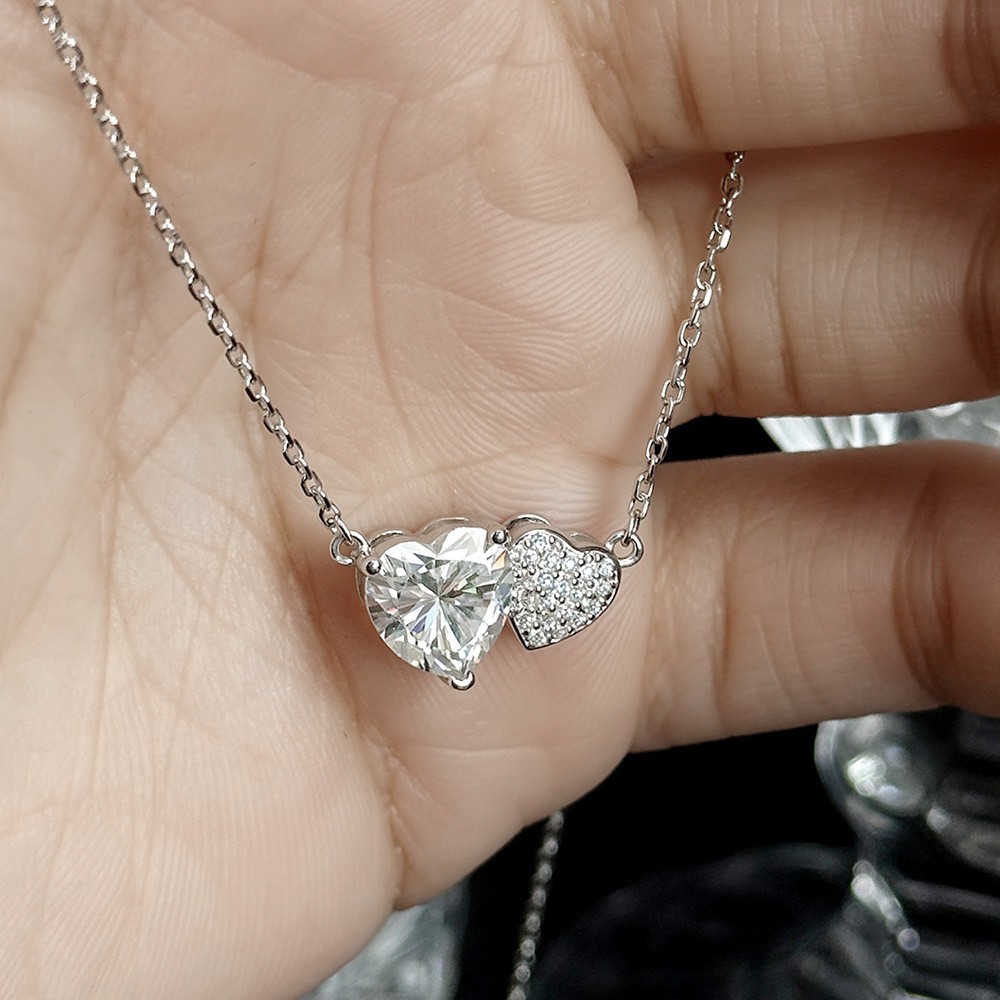 2ct Heart Cut Real Moissanite Women Pendant Necklace 925 Sterling Silver Chain