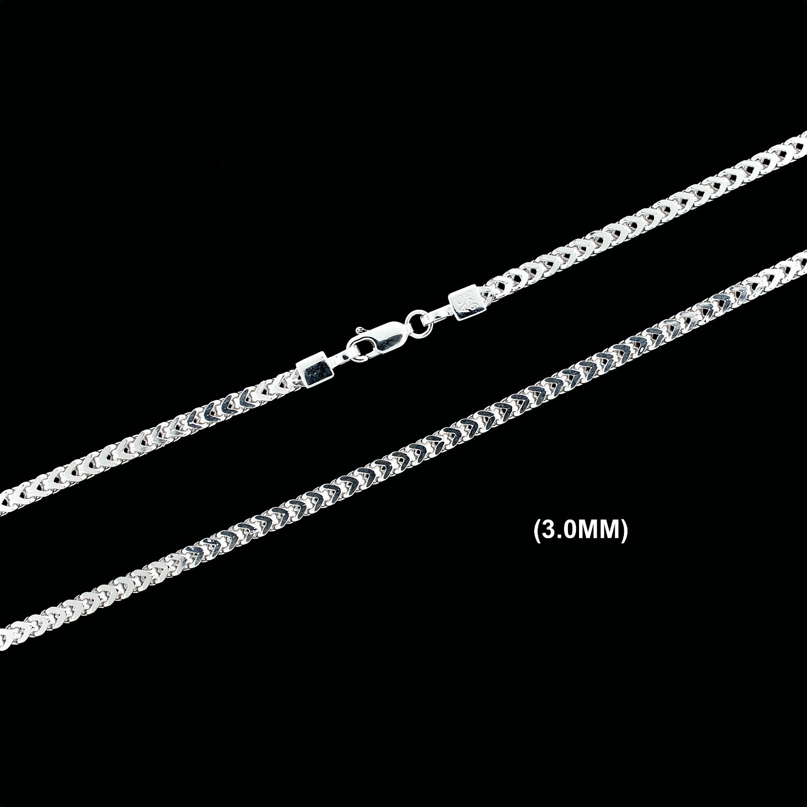 Mens 3MM Real 925 Solid Sterling Silver Franco Box Link Chain Necklace ITALY