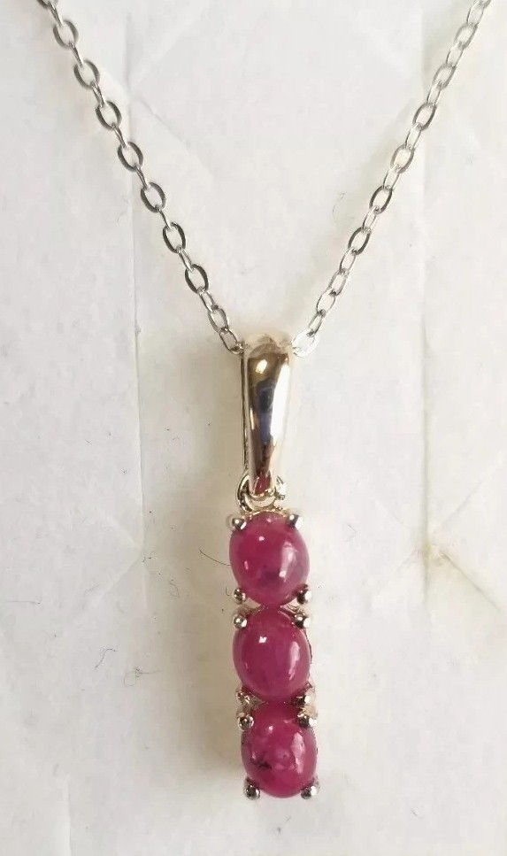 Niassa Ruby 3 Stone Pendant With Chain Sterling Silver