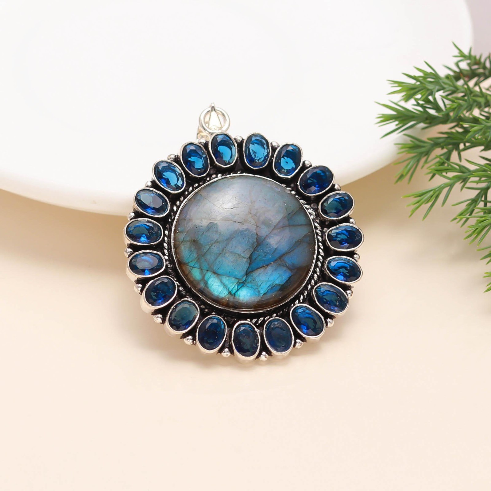 Labradorite, Tanzanite Gemstone 925 Sterling Silver Jewelry Bohemian Pendant