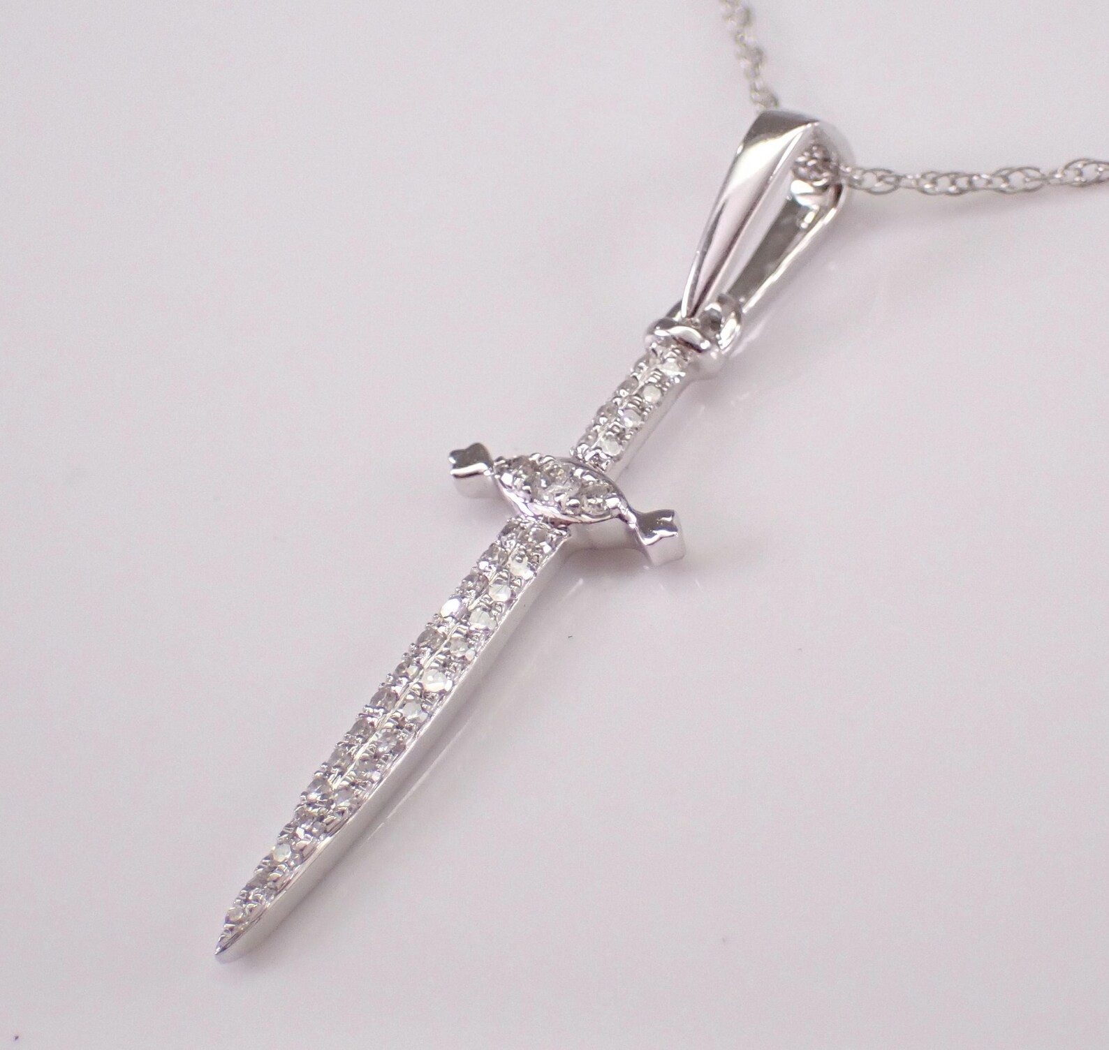 0.40 Ct Round Moissanite Dagger Spear Blade Knife Pendant 14K White Gold Plated