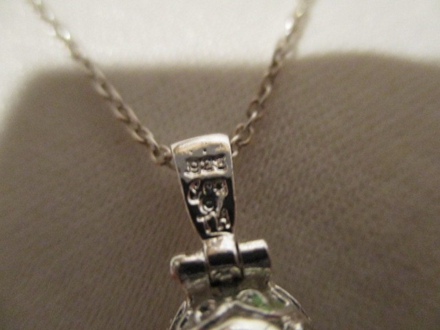 UNBRANDED 925 Sterling Silver 17″ Italy Chain & 1/2″ 925 SS Charm w/Faux Stone