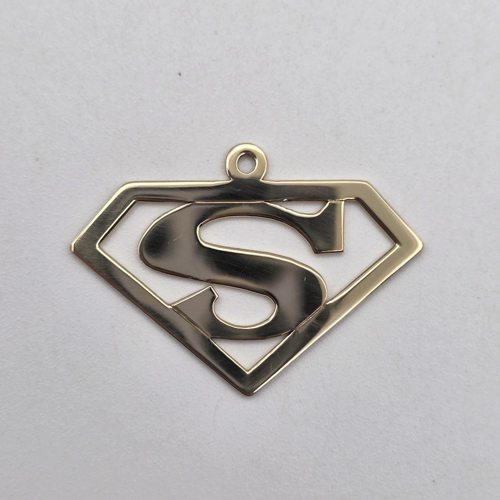 10K Yellow Gold Flat Polished Superman S Shield Logo Symbol Pendant/Charm *READ*