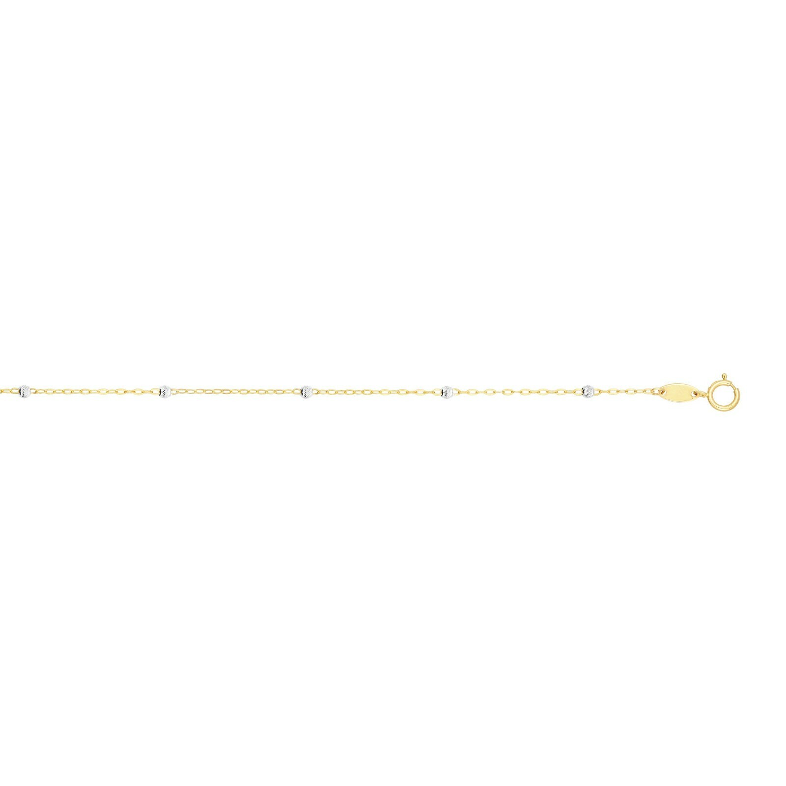 1.5mm Diamond Cut Bead Cable Saturn Chain Necklace Real Two-Tone 14K Yellow Gold