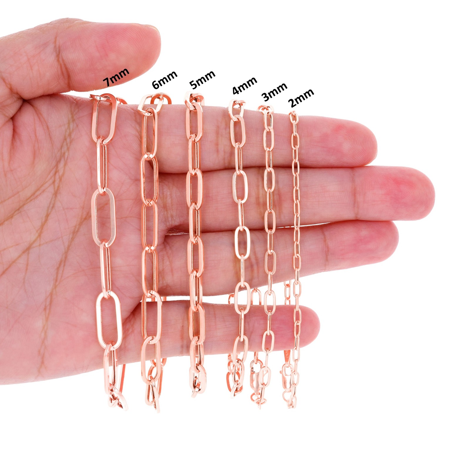 14k Rose Gold Paperclip 2mm-7mm Cable Chain Bracelet Necklace Mens Women 7″-24″