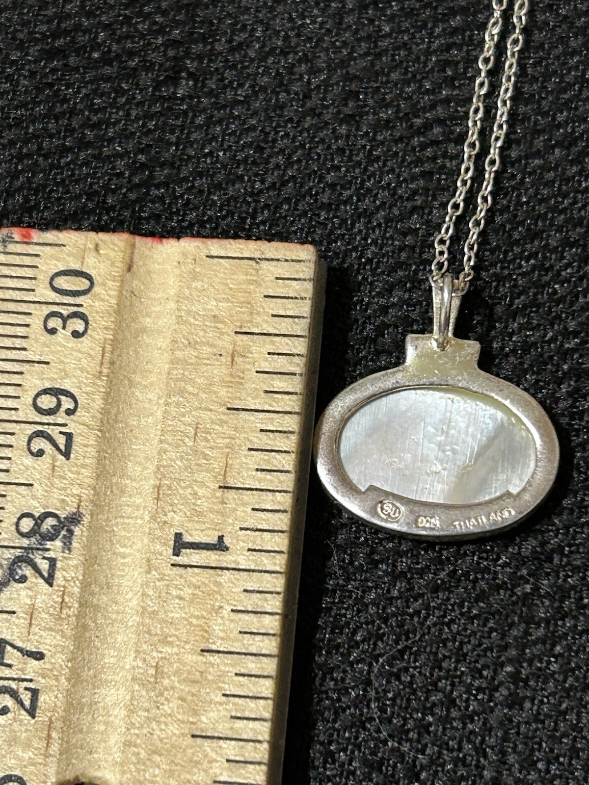Thailand SU 925 Sterling Silver Mother Of Pearl MOP Pendant Necklace 18”
