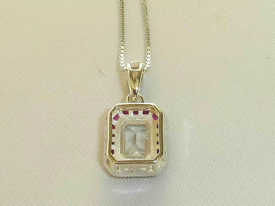 2.50Ct Art Deco Design White Lab-Created Diamond & Ruby Solid 925 Silver Pendant