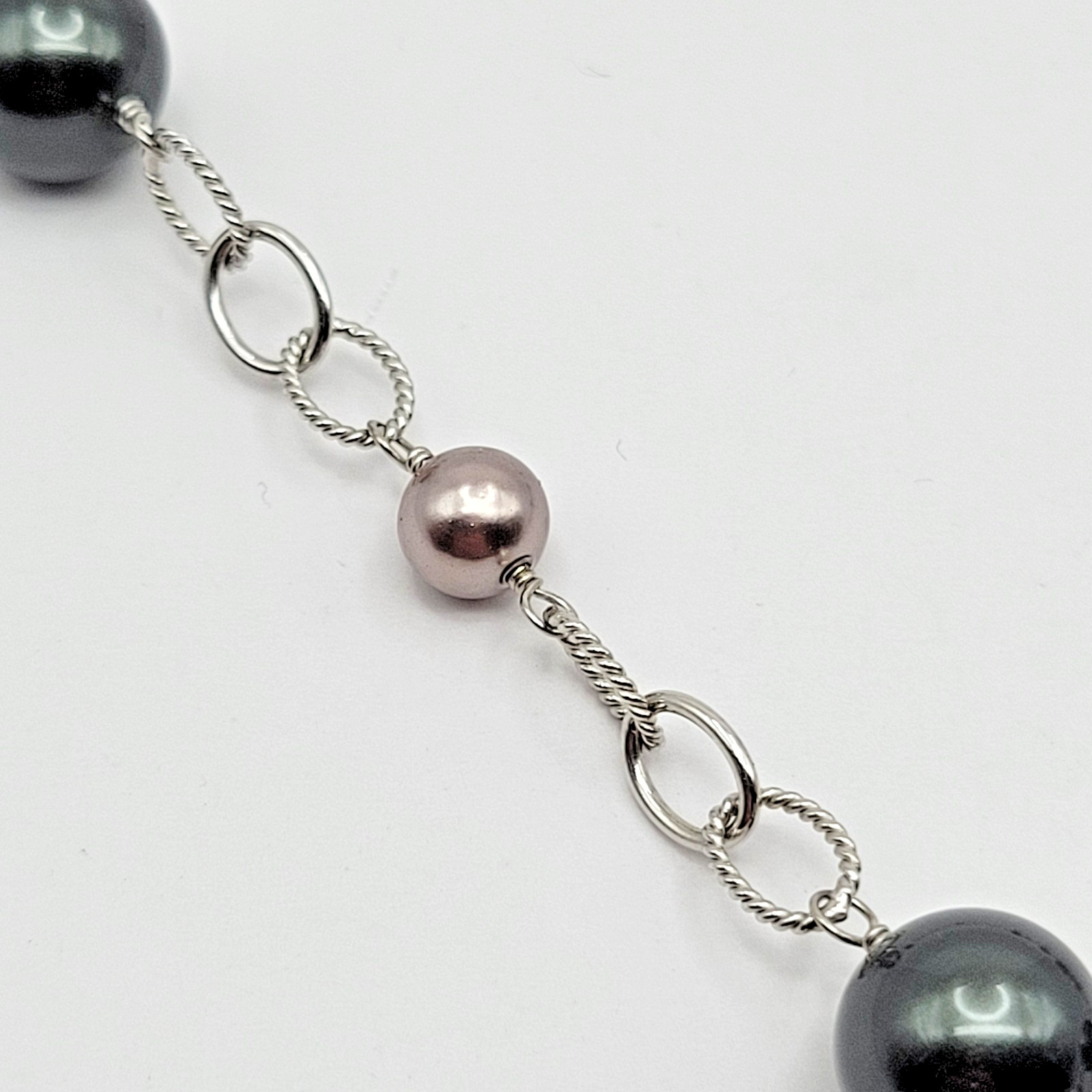 Sterling Silver Peacock Pearl Twist Cable Link Pendant Necklace ~ 18″