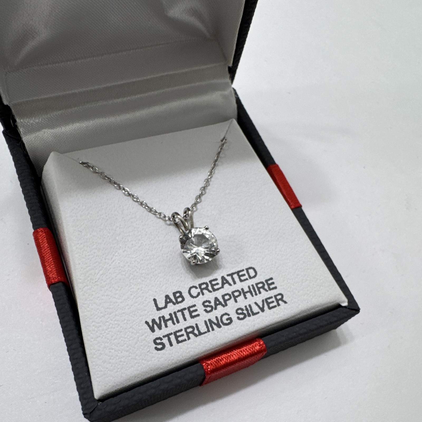 Lab-Created White Sapphire 925 Sterling Silver Round Pendant Necklace 18in