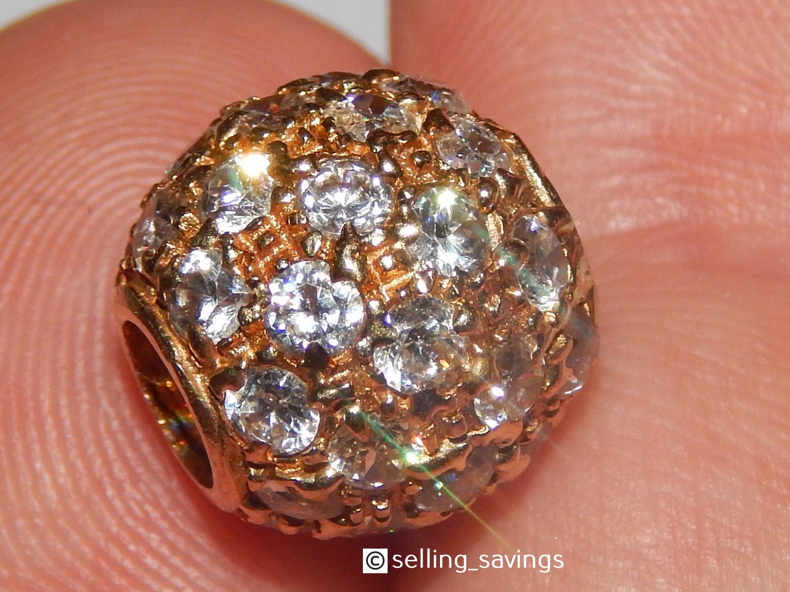 14K YELLOW GOLD CZ DIAMOND GEMSTONE 1/2 INCH DIAMETER BEAD BALL PENDANT