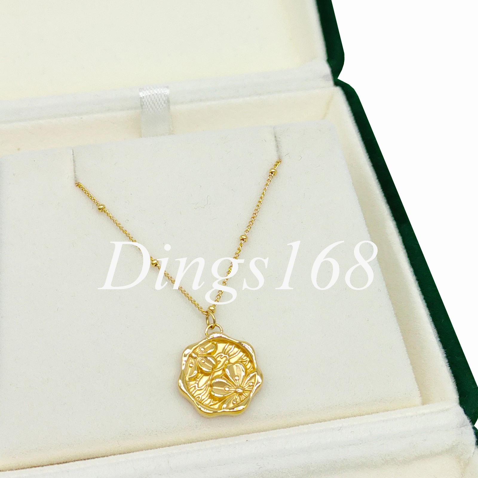 18K Yellow Gold Filled Nickel/Lead-Free 0.6″ Flower 16+2.4inch 1mm Thin Necklace