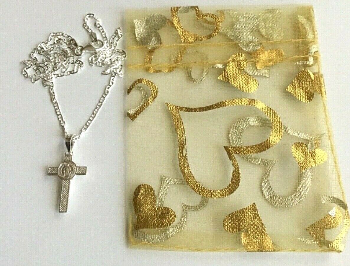 925 STERLING SILVER SAINT BENEDICT CROSS NECKLACE 20″/CADENA DE SAN BENITO-25mm
