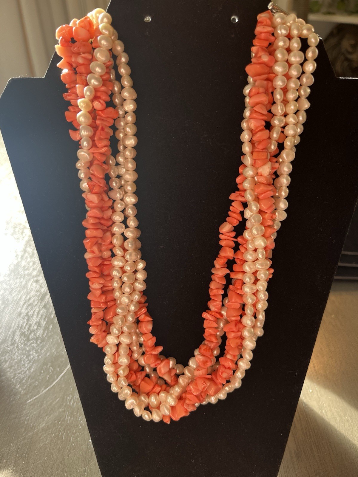 Ross Simon Pearl Polished Coral Necklace Sterling Silver 925 Layered Strands Vtg