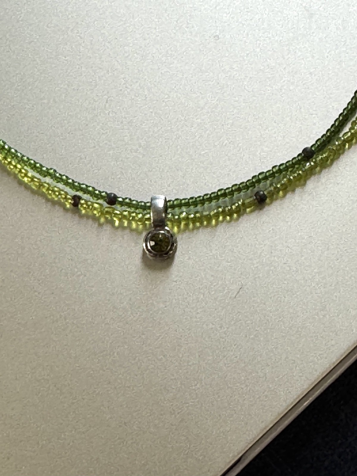 915 Sterling Gemstone Beaded Choker NecklacePeridot Charm in sterling