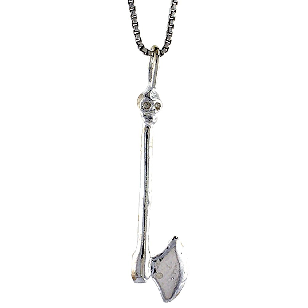 925 Sterling Silver Large Single-Bladed Axe Pendant 1 1/4 (26mm) Inch Tall