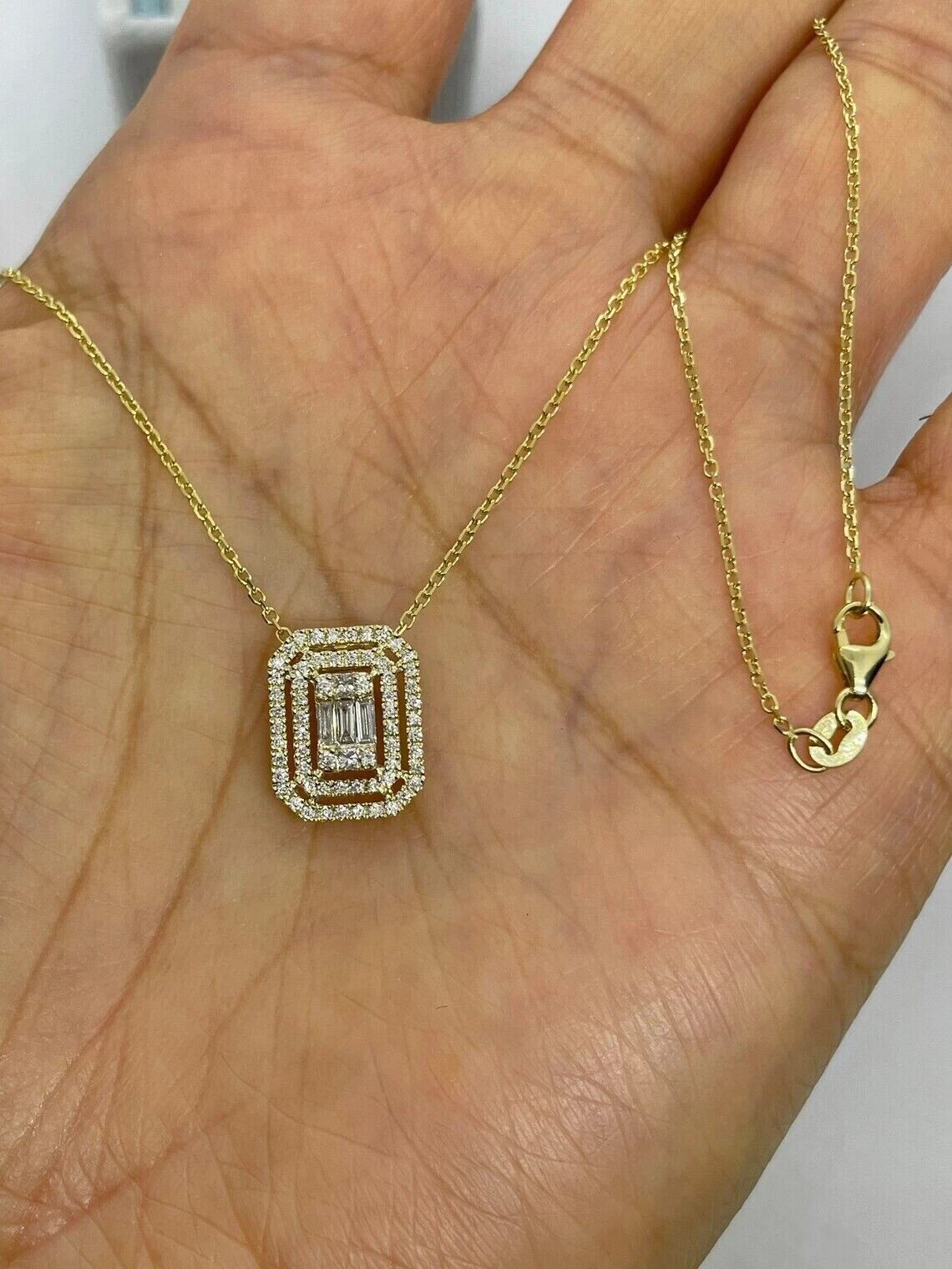 1.10Ct Baguette Diamond Cluster Pendant 14K Yellow Gold Plated 18″ Free Chain