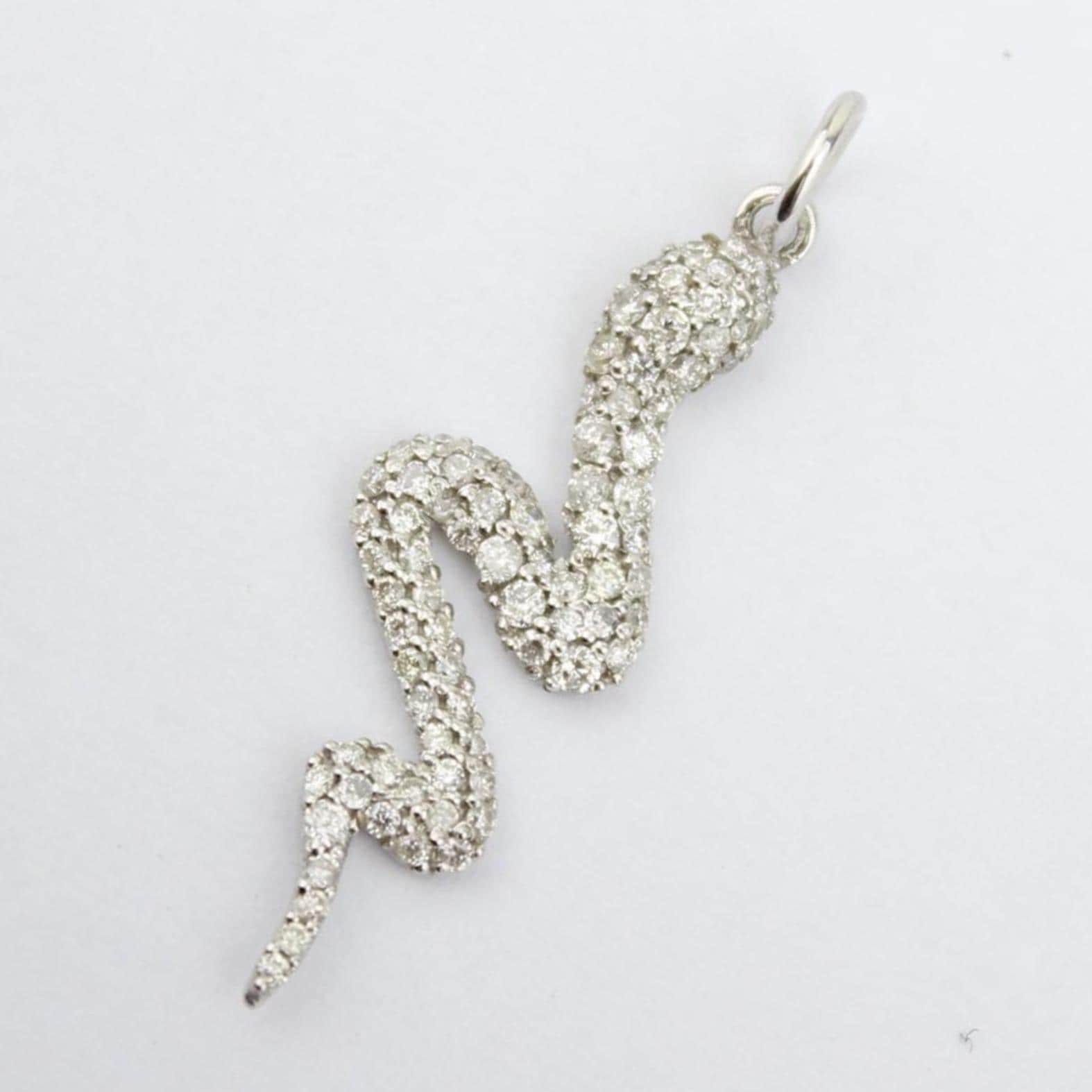 0.35ct Natural Diamond snake charm pendant 14K Gold solid gold pavé Animal