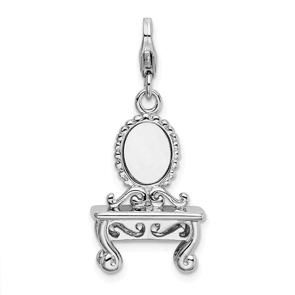 Sterling Silver Polished 3-D Vanity Charm Pendant with Fancy Lobster Clasp