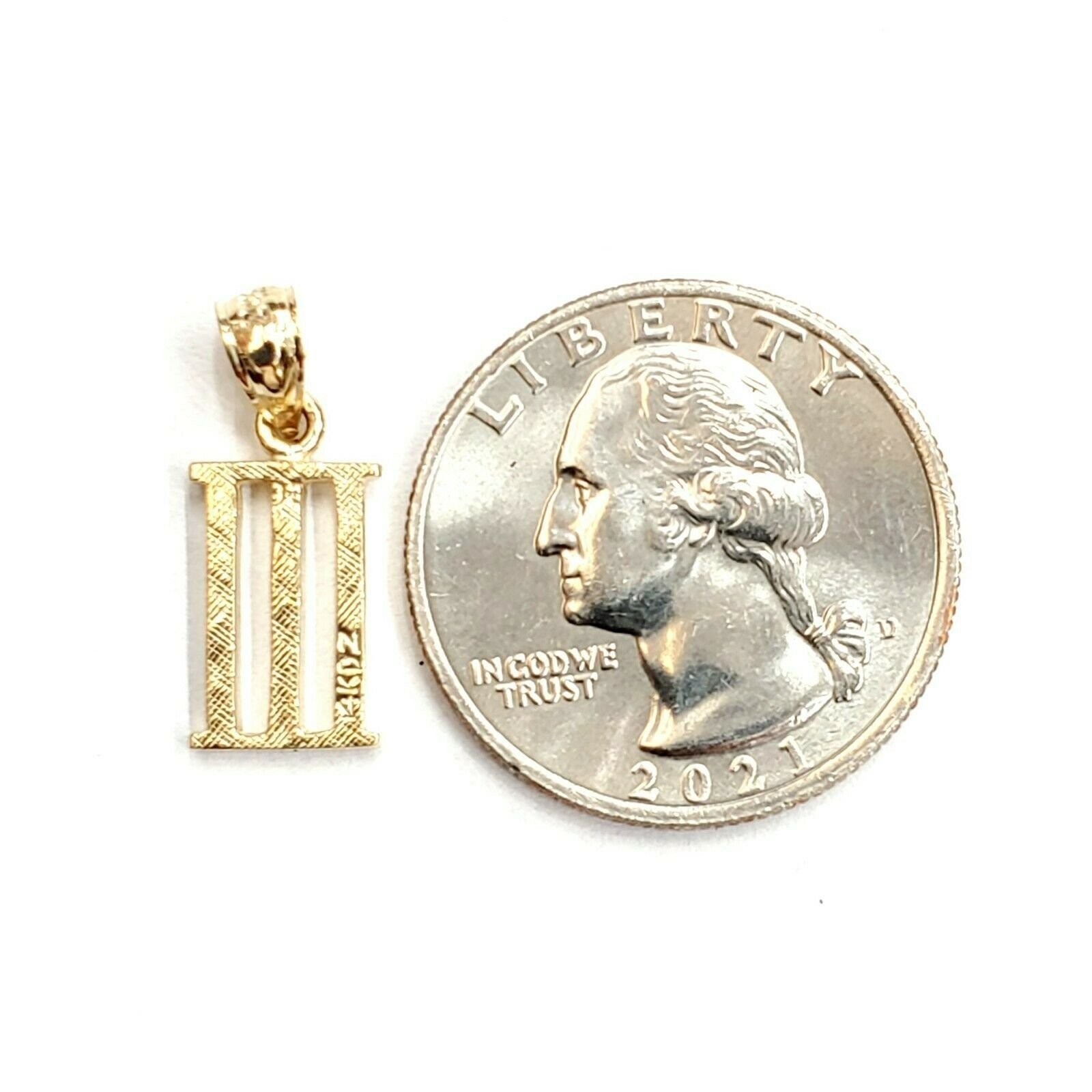 New 14KT Yellow Gold Solid Roman number 3 Pendant charm gift Fine Jewelry 1.3g