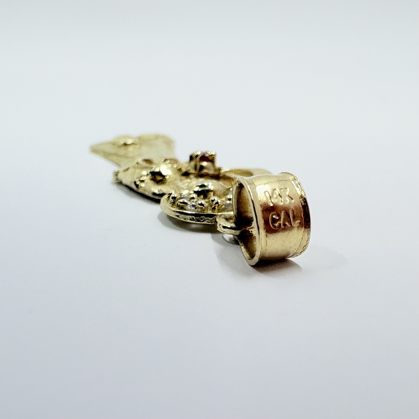 14k Gold Santa Muerte Grim Reaper Pendant Non-Diamond & Red Gemstone