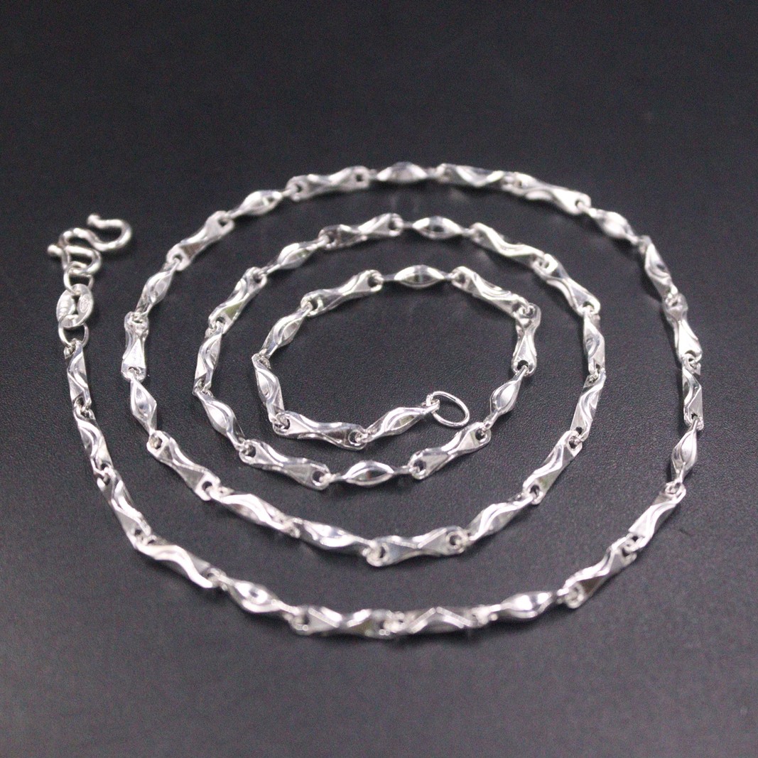 Pure Silver 999 Necklace For Women 2mm Width Yuanbao Link 18inch Length Chain
