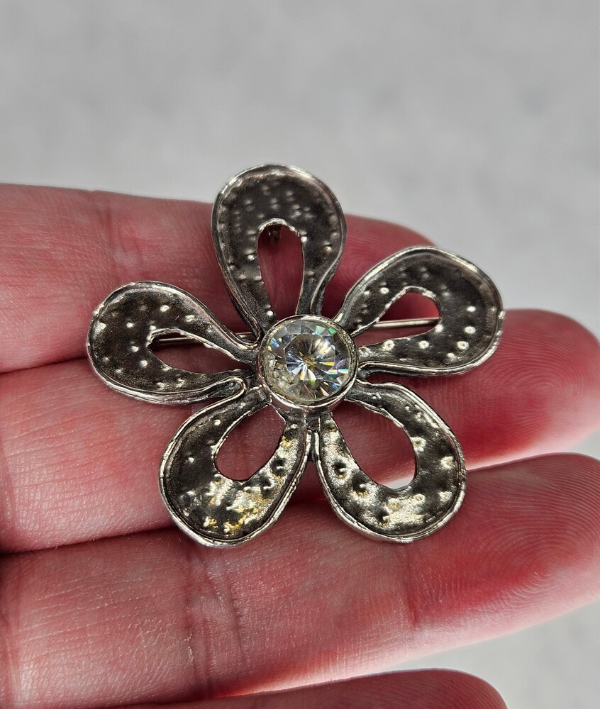 Silpada 925 Sterling Silver Flower Crystal Brooch Pin with Unbranded Necklace