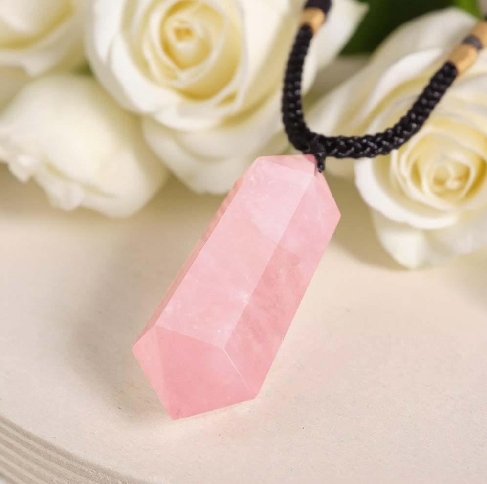 Rose Quartz Pendant Necklace | Shield Energy Healing Crystal Gemstone Gift Her