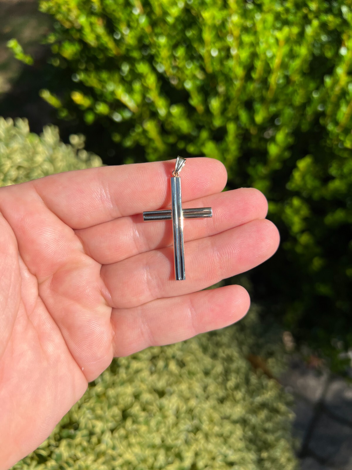 Real 14k Yellow Gold Plain Cross Crucifix Pendant Necklace Mens Ladies Large