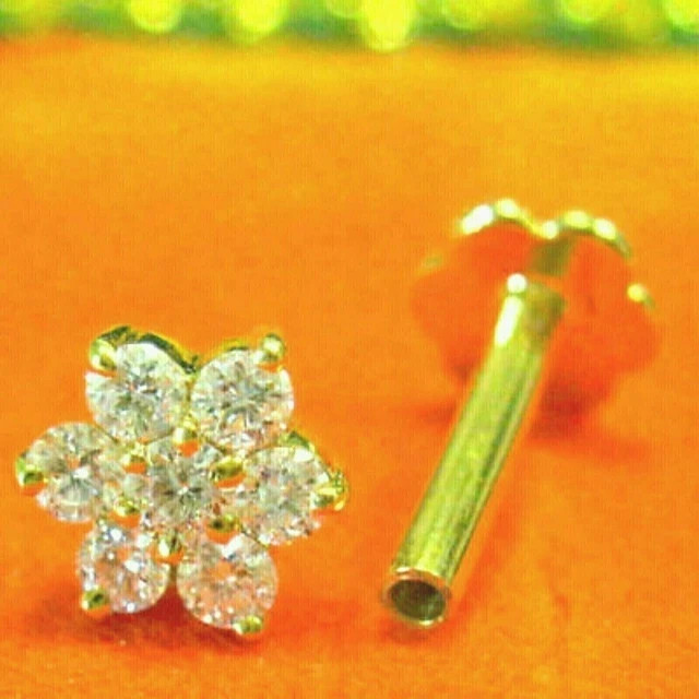 0.44 ct each lab grown diamond nose stud ring piercing 14kt yellow gold plated