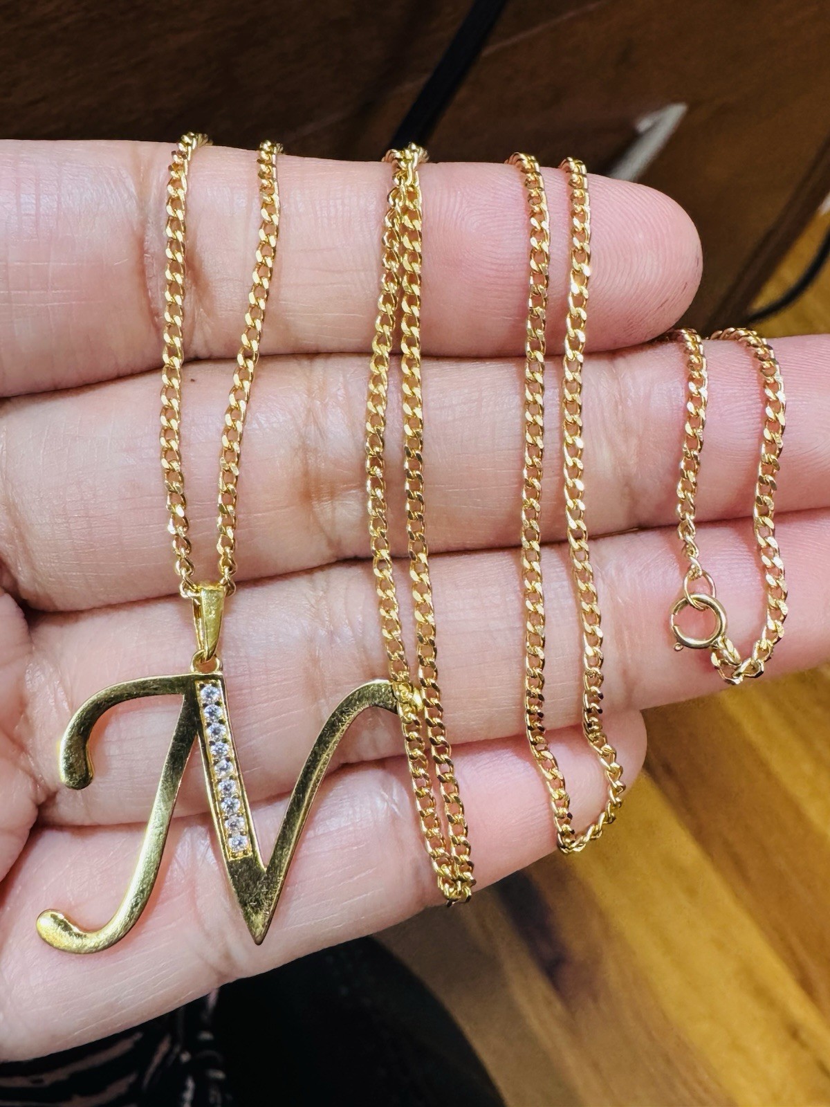 18K 750 Real Fine Gold Men Women’s Letter N Set Necklace 23.5/24” long 7.9g 2mm