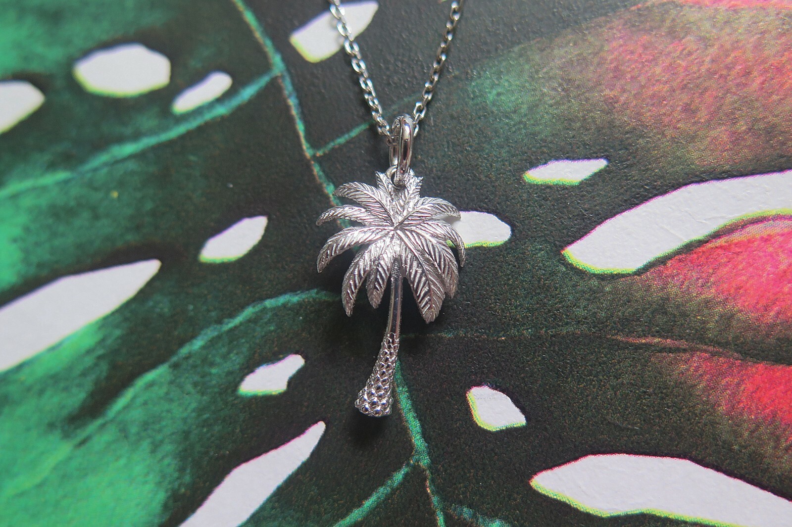 Lucky Palm Tree Solid 925 Sterling Silver Pendant Necklace Mothers Day Gift