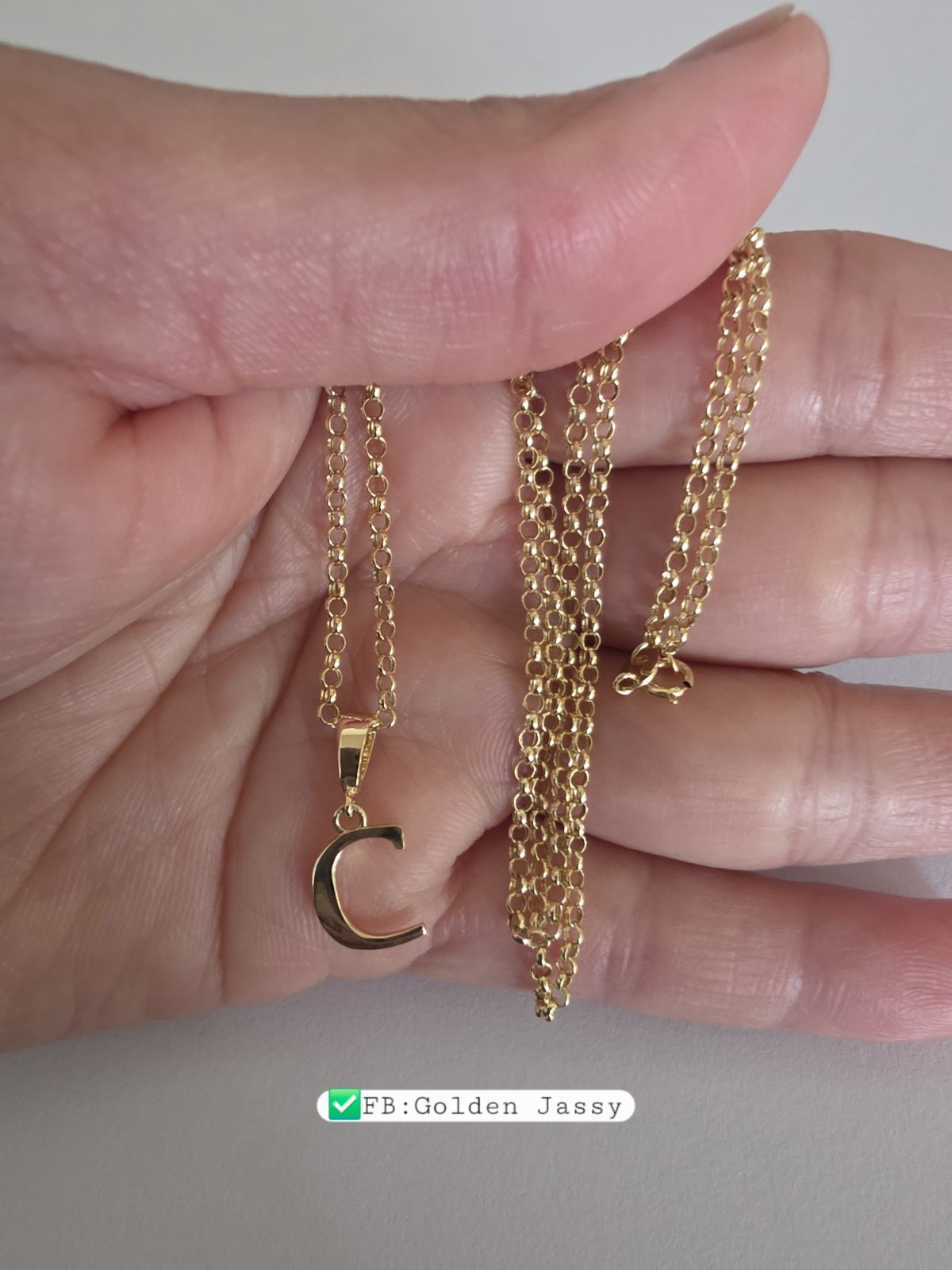 18K Real Gold C Necklace 17″long