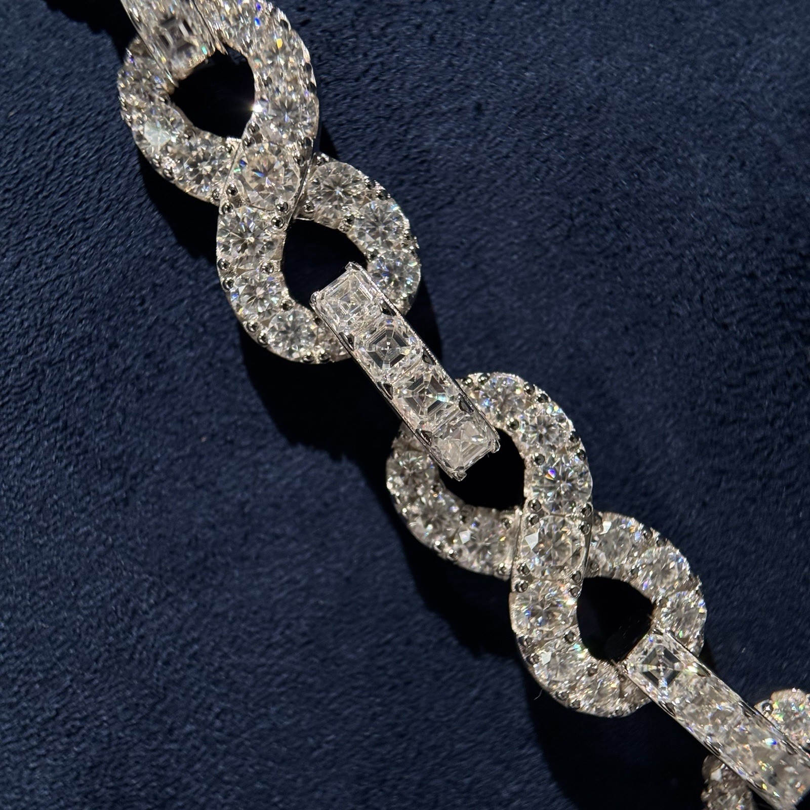 Moissanite Infinity Link Chain 925 Silver 14K White Gold VVS D Iced Out 20″ GRA