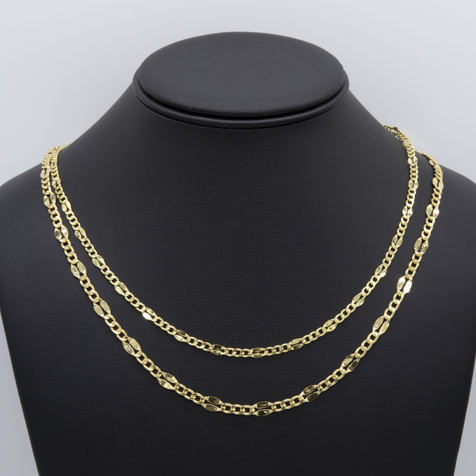 14K Yellow Gold Fancy Figaro Chain Necklace All Sizes