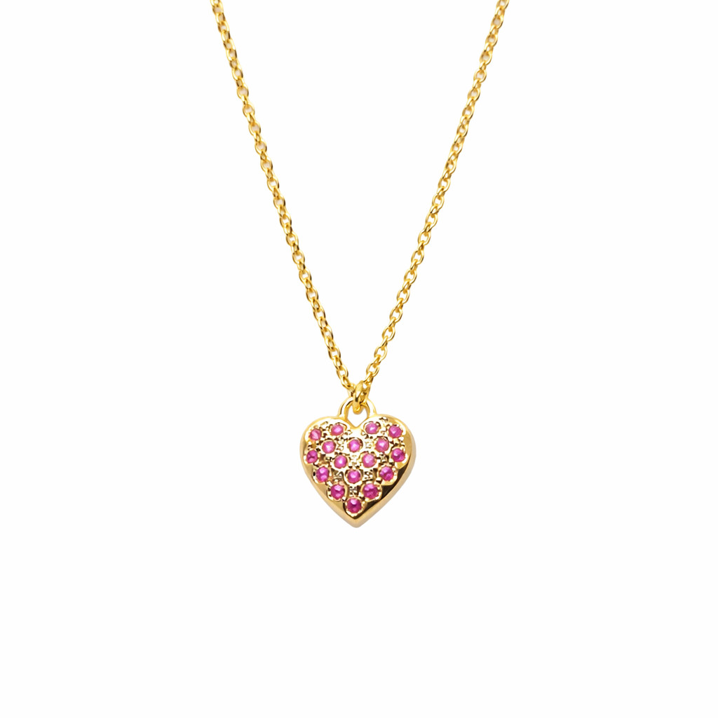 Ruby Heart Charm 925 Sterling Silver Handmade Dainty Necklace – Valentine Gift