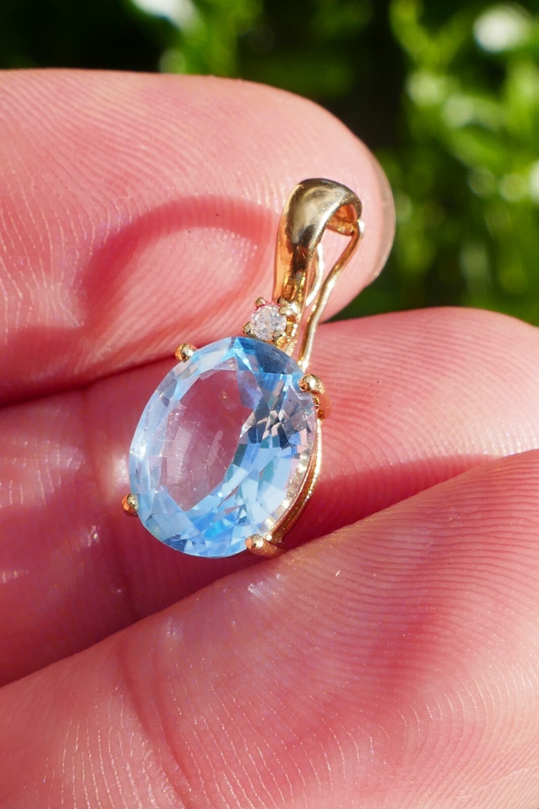 Lovely 14kt Yellow Gold Blue Topaz & Accent Diamond Pendant / Enhancer