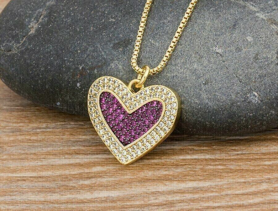 14k Yellow Gold Plated 1.60Ct Round Cut Lab Created Pink Sapphire Heart Pendant