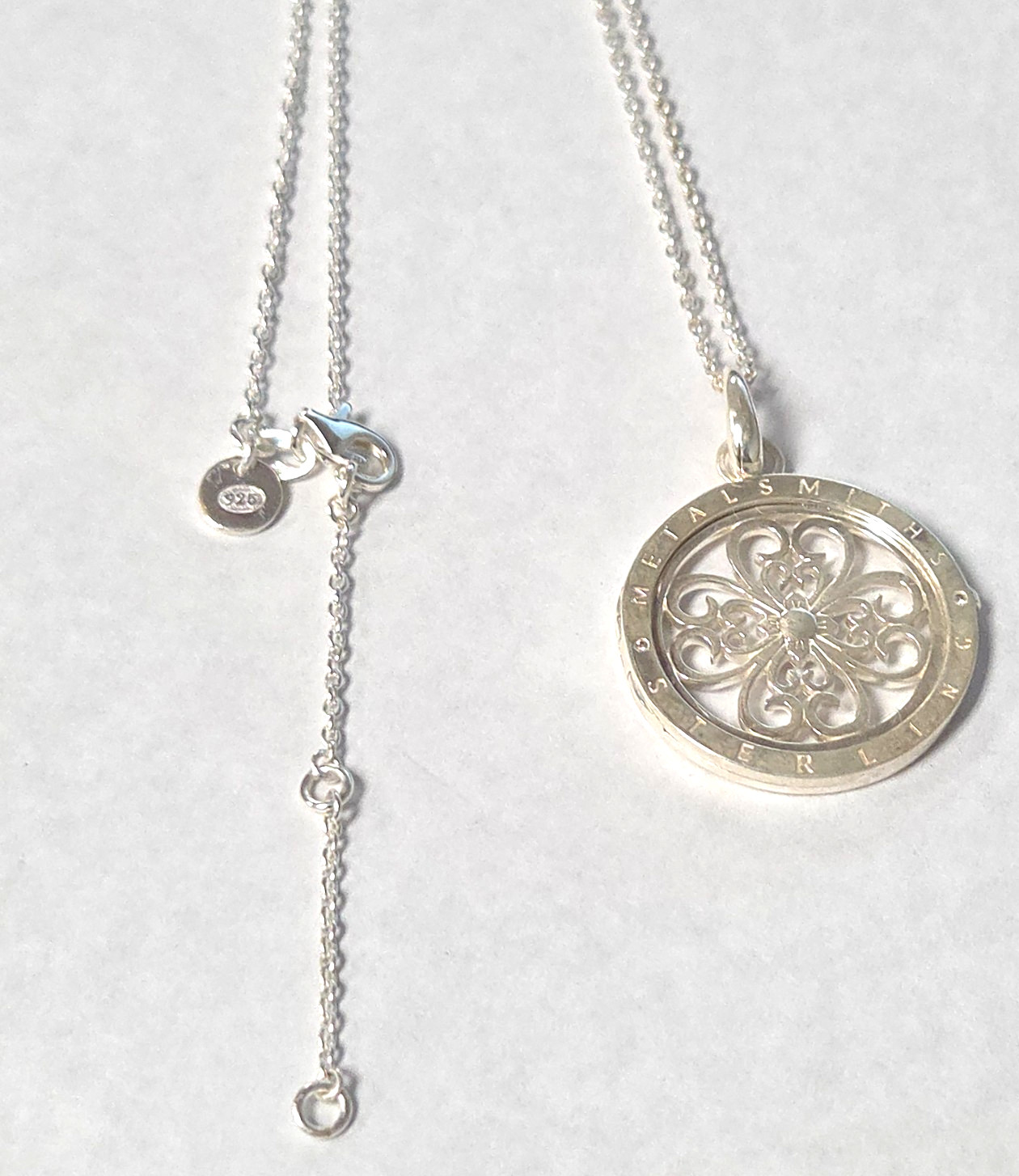 Sterling Silver 925 Necklace Pendant Metal Smith Designer Art Deco 26″ Chain
