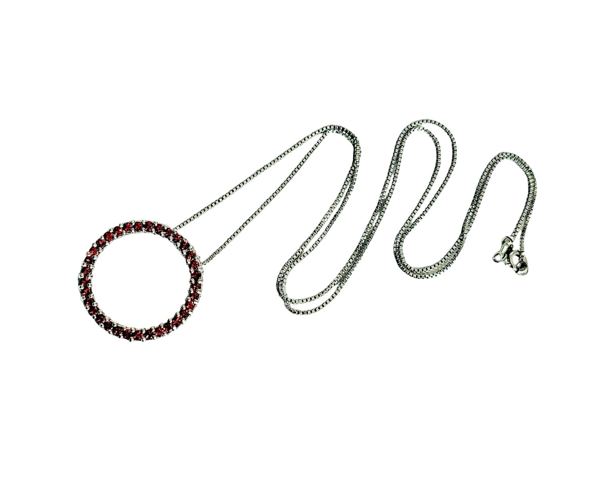 STERLING SILVER 1.6 CT TGW GARNET OPEN CIRCLE PENDANT NECKLACE