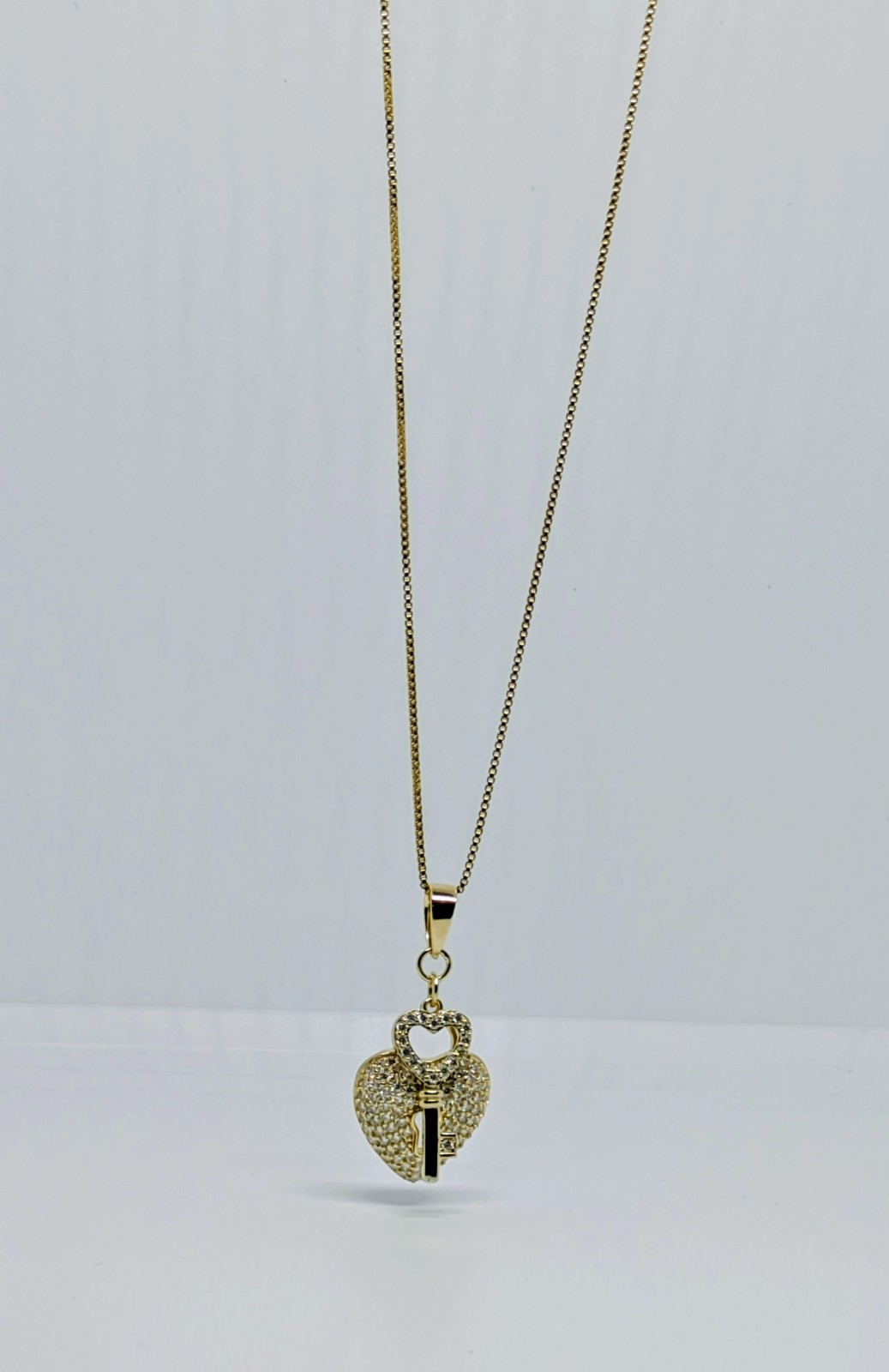 Womens 18k Honey Gold Vermeil 1.50Ctw Moissanite Heart Lock W/ Key & 17in. Chain