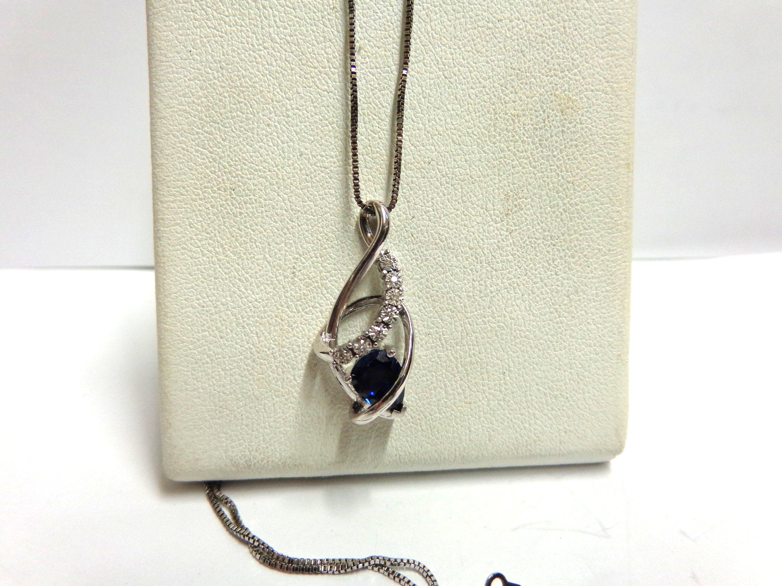 sterling silver sapphire/diamond necklace sz 18 in lg wgt 4.4 grams by GJ tcw.57