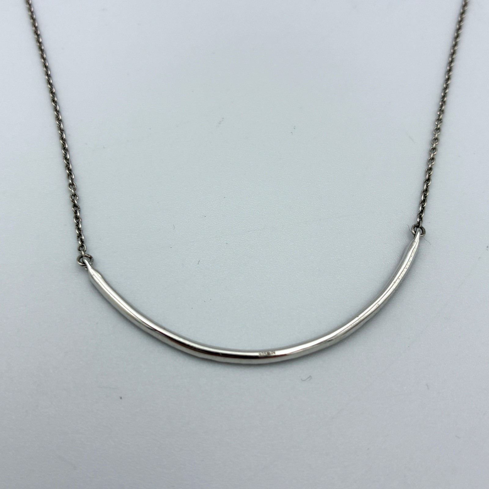 BSI Sterling Silver Natural Diamond Curved Bar Smile Pave Necklace Minimalist