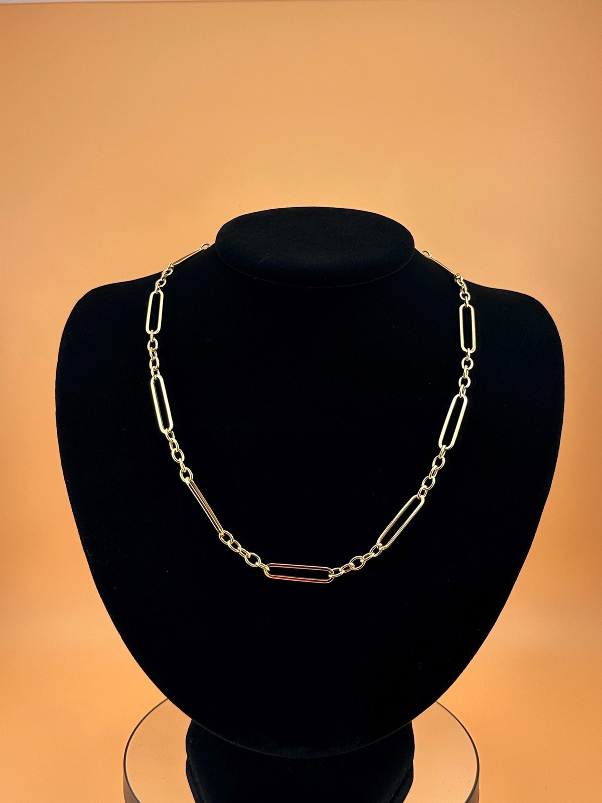 14K Gold Necklace Gold Paperclip Oval Link Hollow Lightweight
