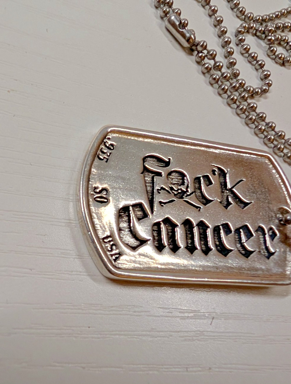 Speakeasy Original Fxck Cancer .935 Silver Heavy 1oz Dog Tag Pendant 22/25
