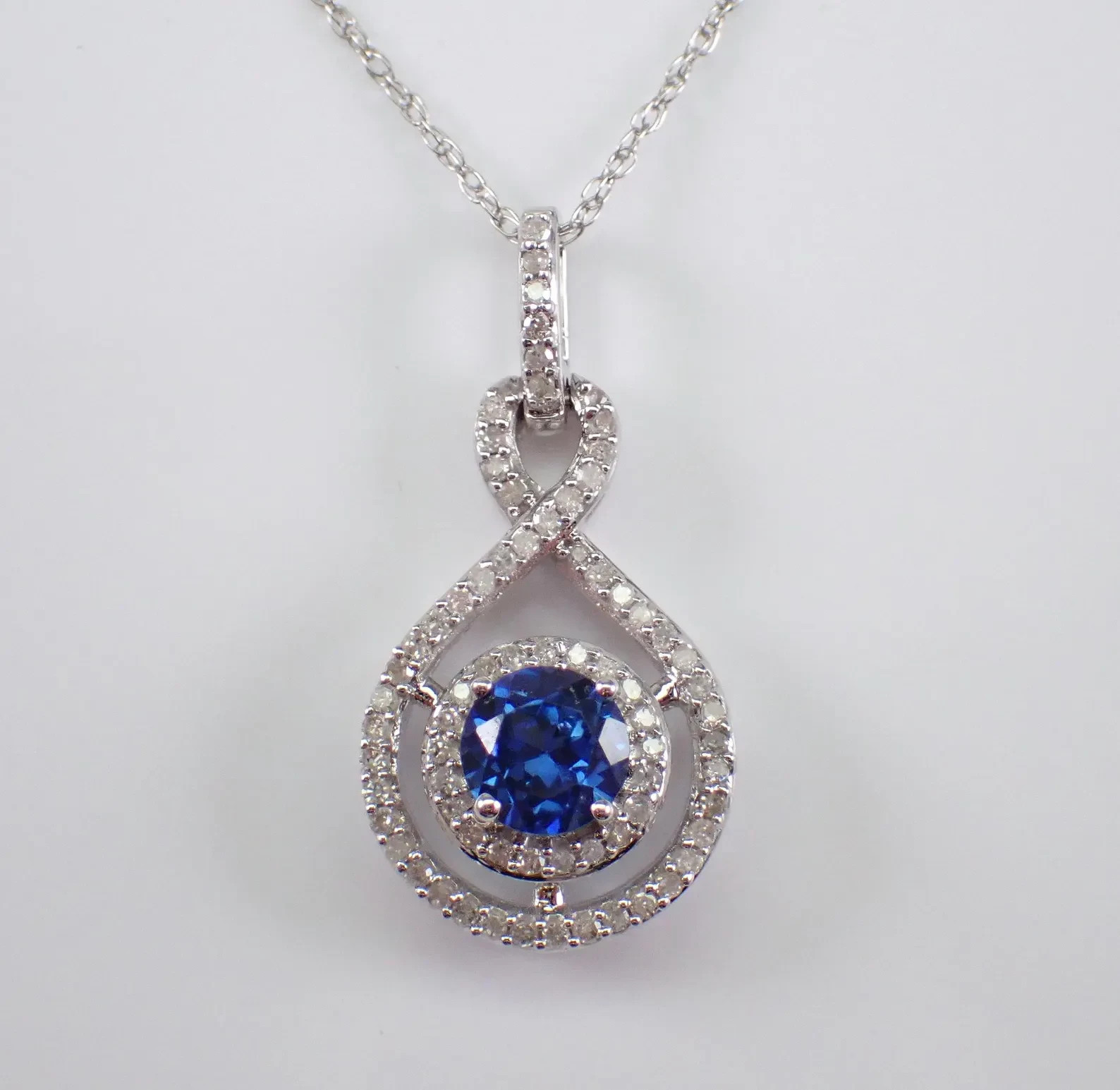 3 Ct Lab Created Sapphire Infinity Halo Pendant Necklace 14K White Gold Plated