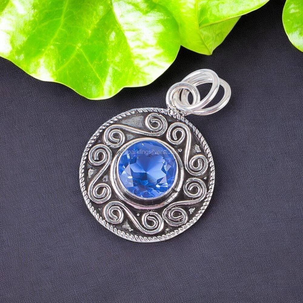 Tanzanite Gemstone Jewelry 925 Silver Handmade Pendant 1.2″ For Birthday Gifts